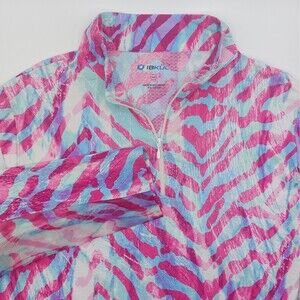 IBKUL 1/4 Zip Pullover Women's XL Pink Blue Zebra Stripes Mesh Long Sleeves Golf